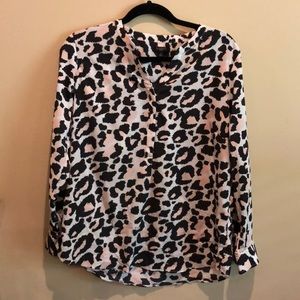 Talbots Pink and Black Cheetah Blouse Large